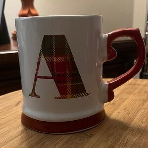 Coffee Mug, Tea Cup initial letter “A” ceramic, strong holder, red/white 18oz